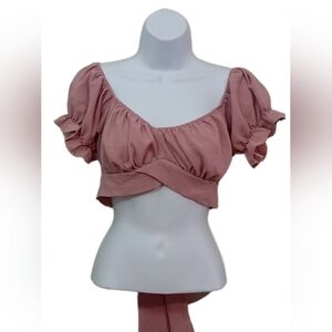 SHEIN Blush Pink Puff Sleeve Crop Top